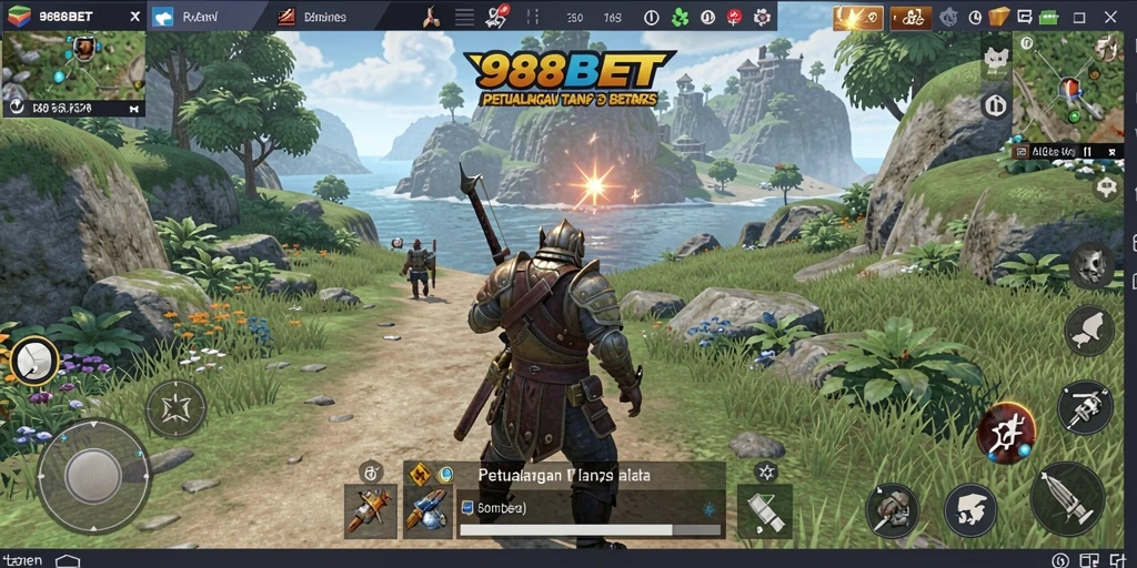Screenshot gameplay 988BET yang menunjukkan dunia terbuka yang luas.
