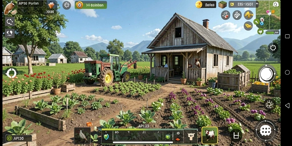 Tampilan gameplay API36 saat berkebun dan merawat tanaman.