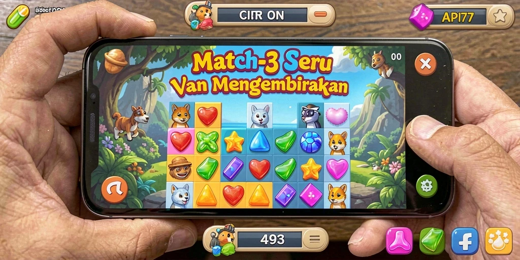 Tangkapan layar API77 menampilkan aksi gameplay Match-3 yang seru.