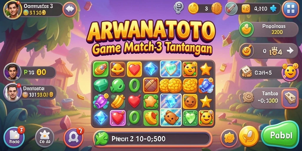 Tampilan menyeronokkan gameplay ARWANATOTO dengan elemen Match-3.