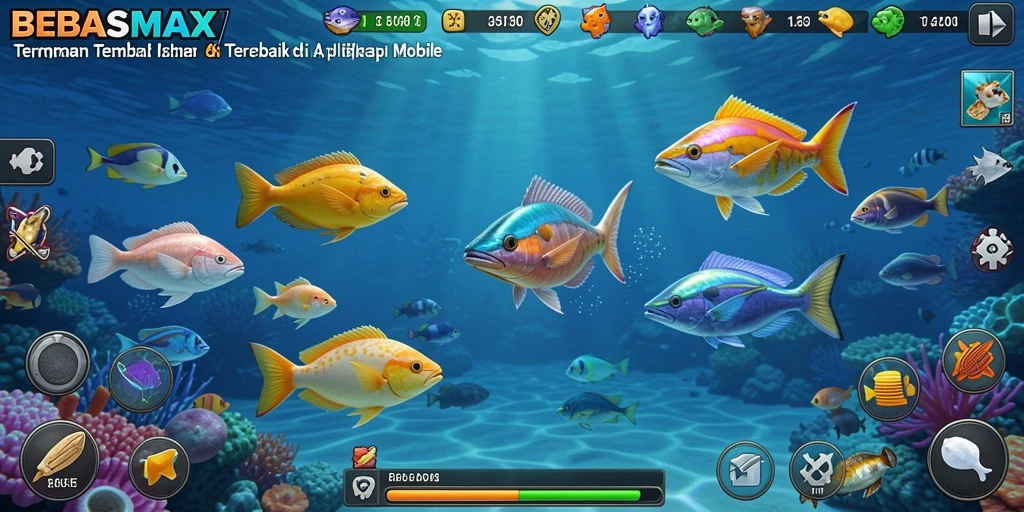 Tampilan gameplay BEBASMAX yang menarik saat berburu ikan.