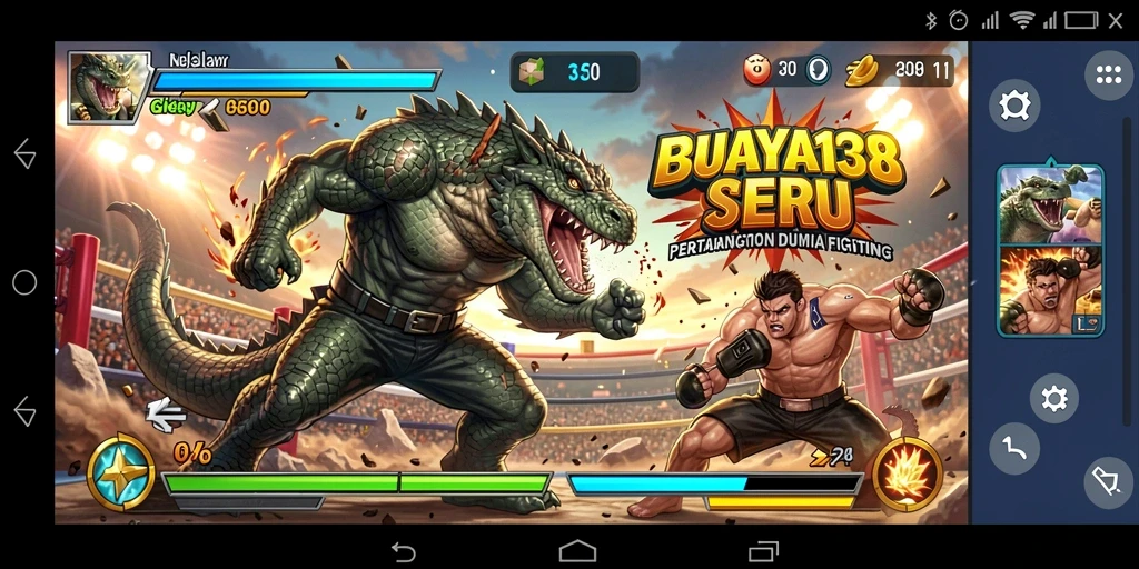 Screenshot utama BUAYA138 dengan aksi pertarungan seru.