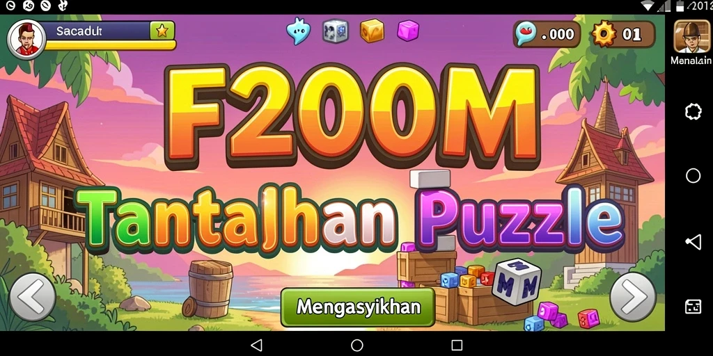 Tampilan permainan F200M yang seru dengan tantangan puzzle menarik.