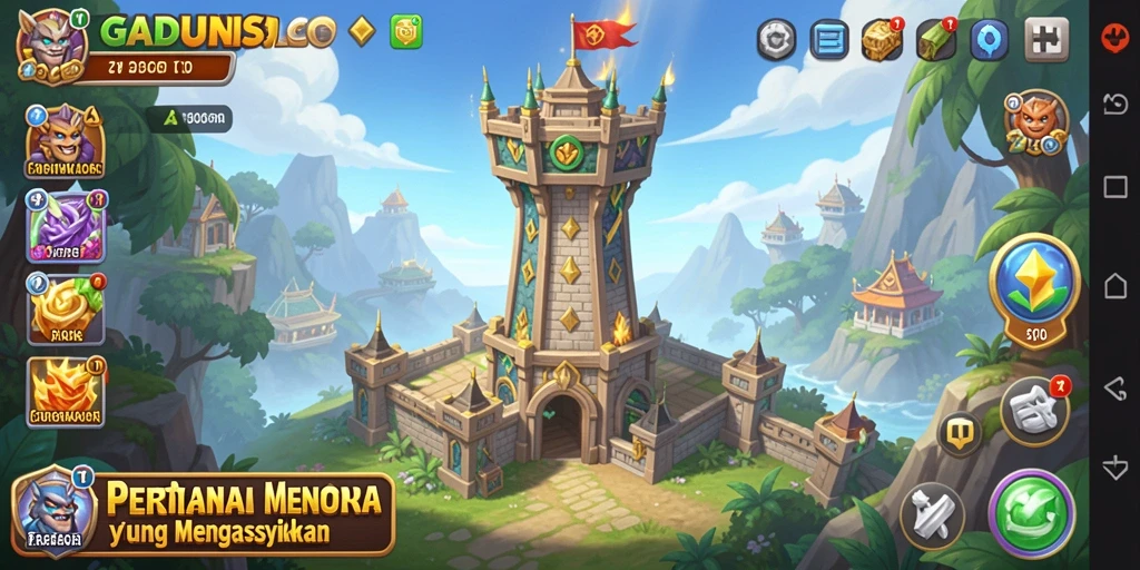 Tampilan menarik dari gameplay menara pertahanan dalam GADUNSLOT.