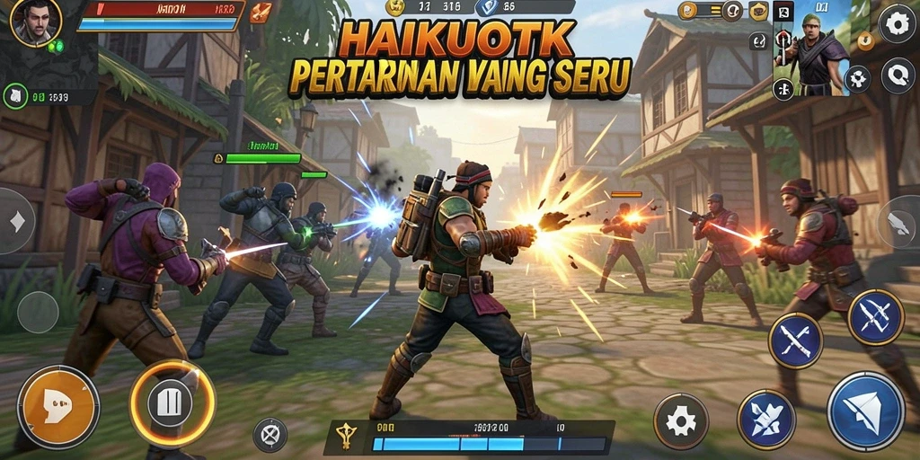Tampilan pertarungan seru dalam HAIKUOTK dengan karakter unik.