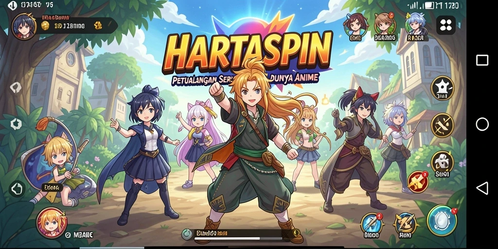 Tampilan gameplay seru dalam dunia anime HARTASPIN yang memukau.