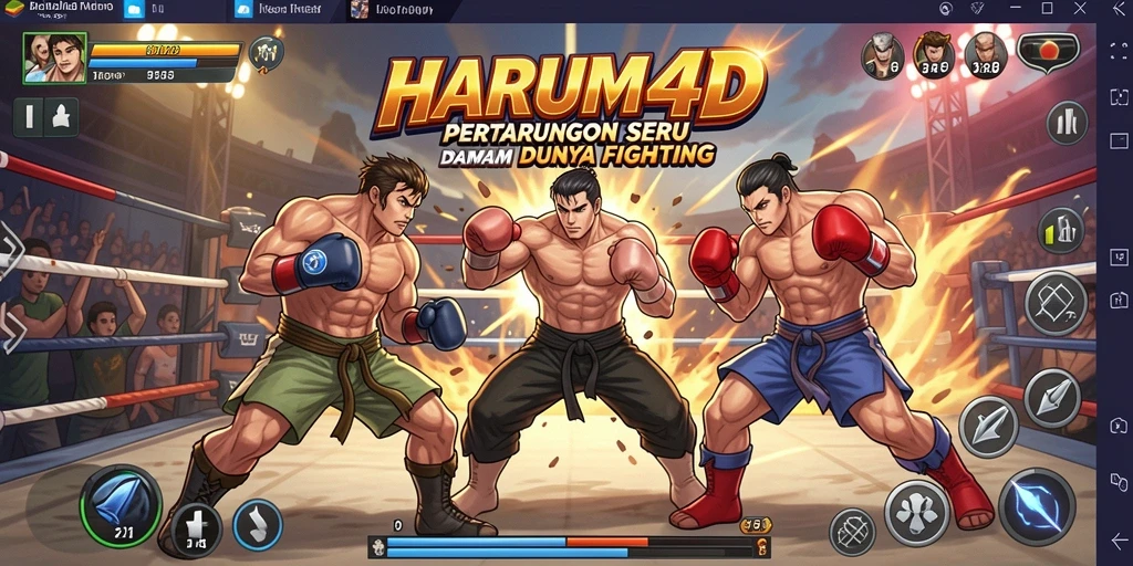 Screenshot gameplay HARUM4D menampilkan pertarungan penuh aksi dan karakter yang unik.