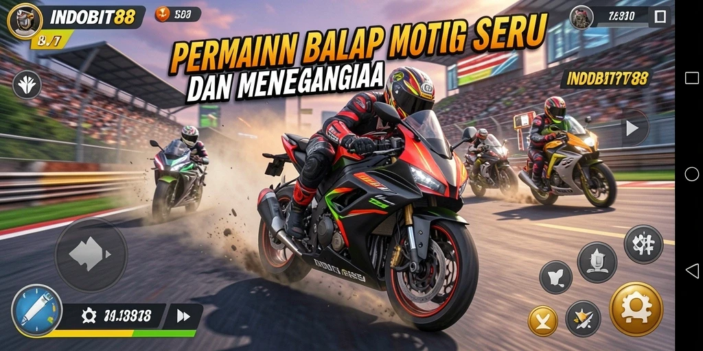 Tampilan gameplay balap motor yang seru dan mendebarkan.