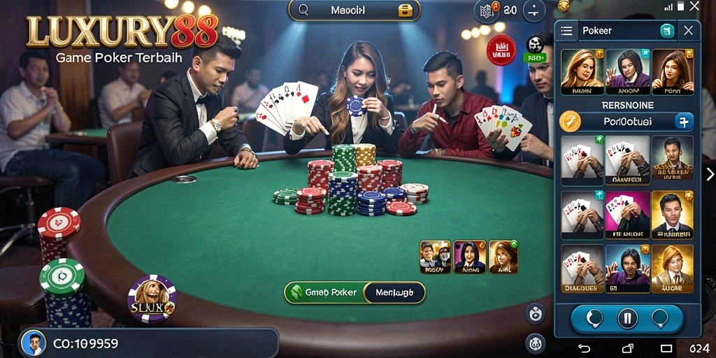 Tampilan gameplay Poker yang menarik dan mendebarkan di LUXURY88.