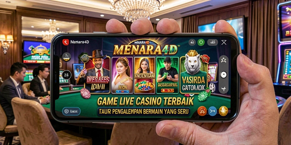 Screenshot gameplay MENARA4D yang menampilkan dealer profesional dan suasana kasino.