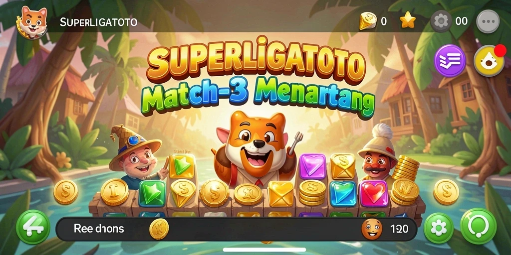 Tangkapan layar dari gameplay seru SUPERLIGATOTO dengan tantangan Match-3.