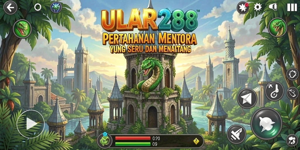 Screenshot dari gameplay ULAR288 dengan aksi pertahanan menara yang epik.
