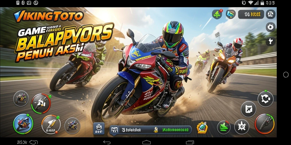 Tampilan gameplay seru dalam VIKINGTOTO saat balapan motor.