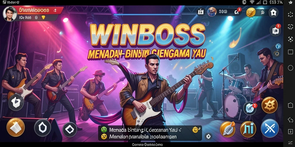 Tampilan gameplay WINBOSS menunjukkan pengguna menyanyi dengan penuh semangat.